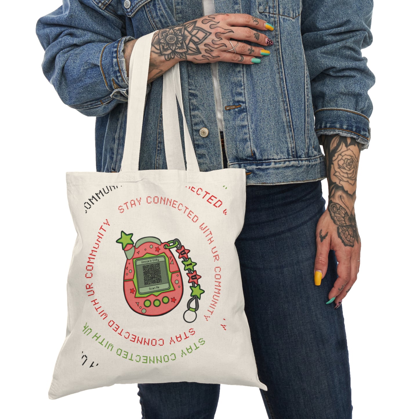 Nostalgic Activist Tote Bag -- Tamagotchi Design + QR Code | Umoja Is Unity