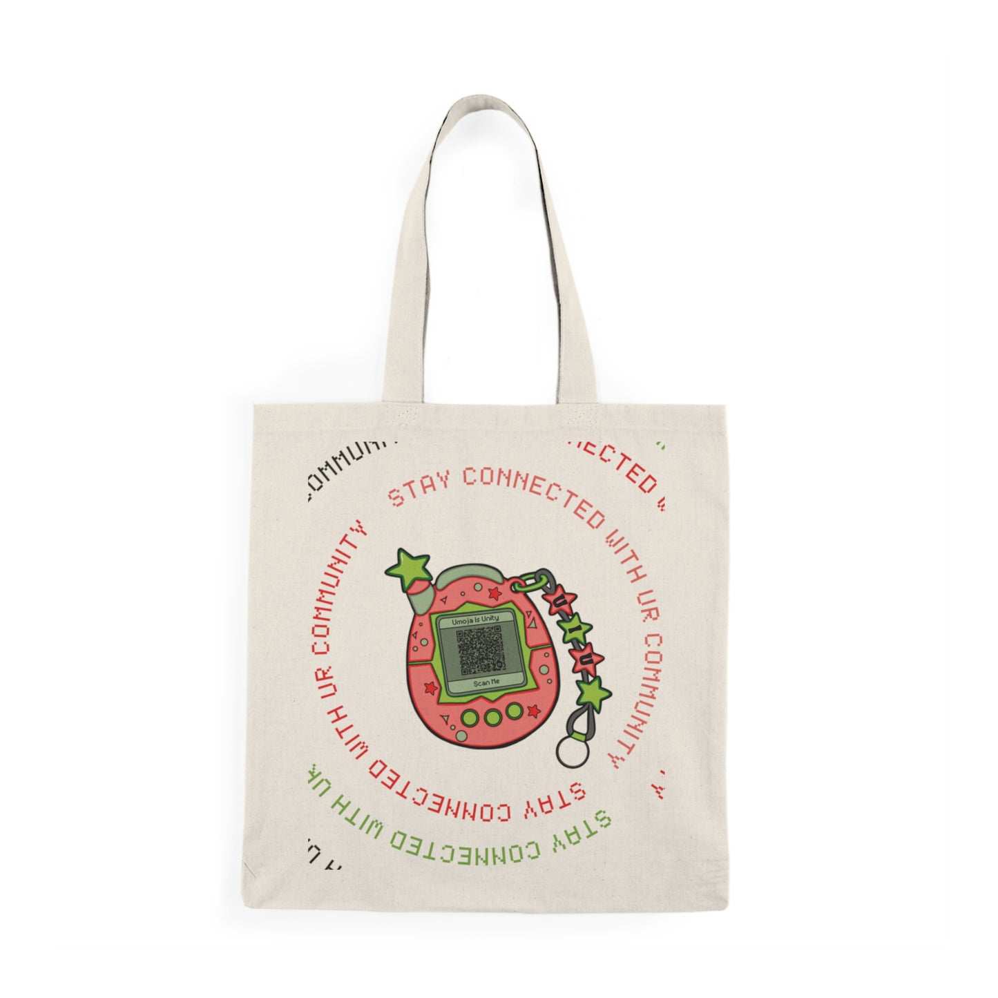 Nostalgic Activist Tote Bag -- Tamagotchi Design + QR Code | Umoja Is Unity