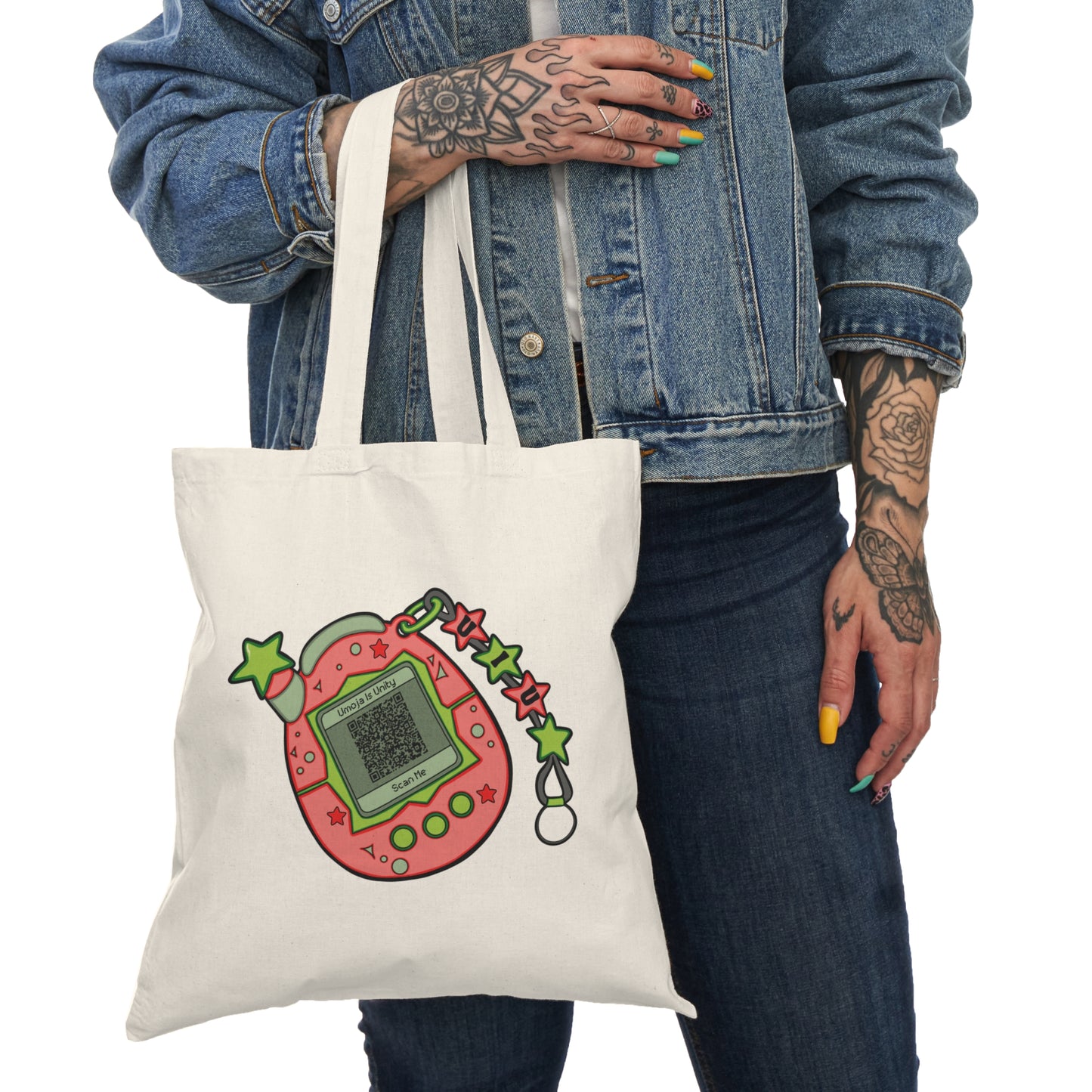 Nostalgic Activist Tote Bag -- Tamagotchi Design + QR Code | Umoja Is Unity